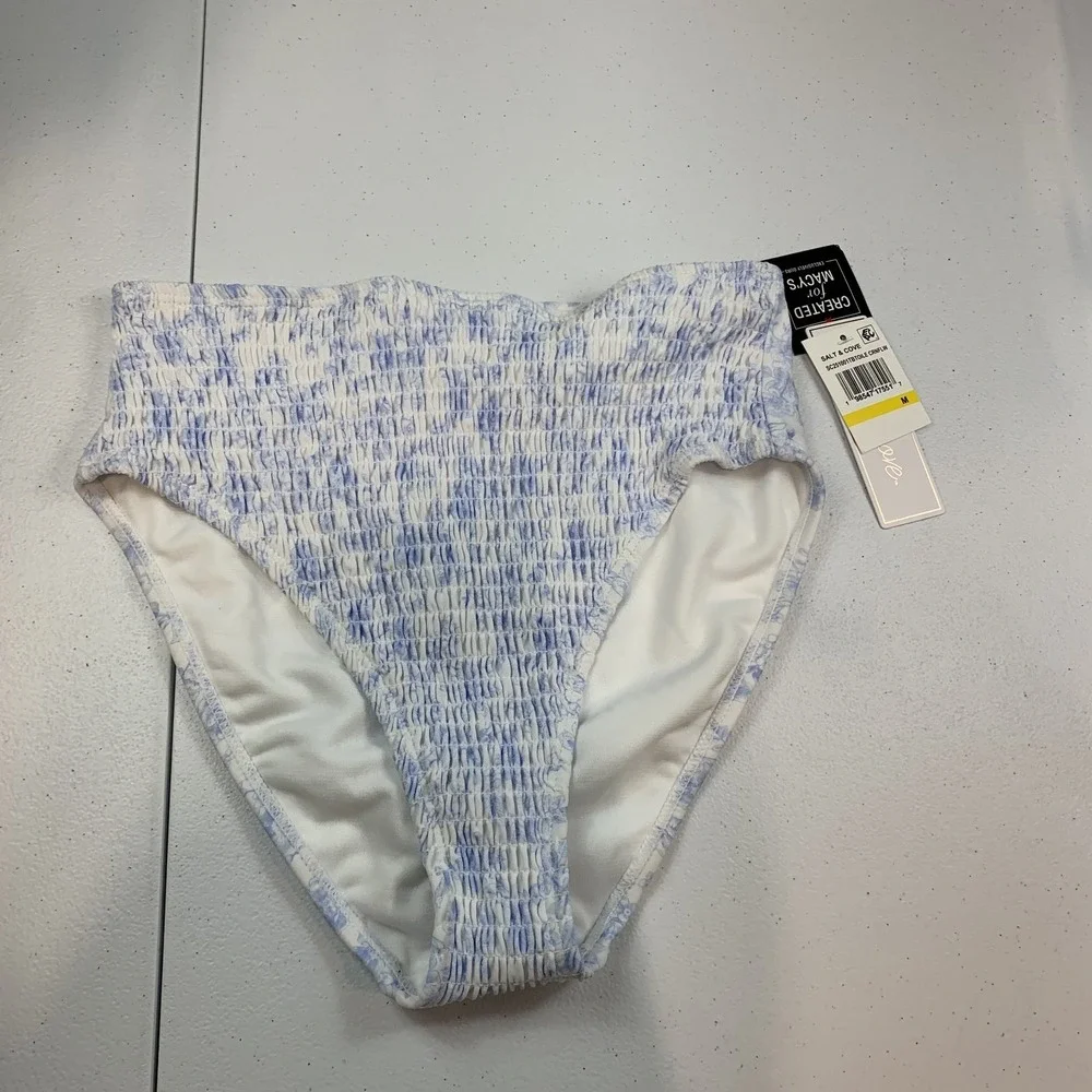 Salt & Cove Junior's Swim Bikini Bottom M Toile Blue Floral Smocked High Waist